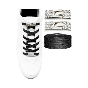 Imagem de Cadarços Elásticos De Luxo Com Fecho De Diamante Para Tênis Femininos,