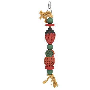 Imagem de Ainoli papagaio mastigando brinquedos em forma de morango mordida brinquedo blocos de madeira pássaro mastigando corda brinquedos para gaiola