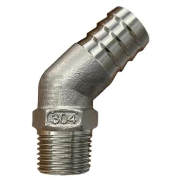 Imagem de 1/20.3 cm 1/10.2 cm 3/20.3 cm 1/5.1 cm 3/10.2 cm 2.5 cm BSPT Macho 6 8 10 12 15 20 25 32 mm Mangueira Barb 45 Graus Cotovelo Conector 304 Conexão de tubo inoxidável WWECCQIJ (Barra de mangueira de 15