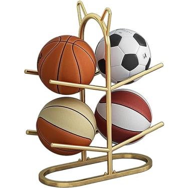 Imagem de Suporte de bolas de metal para basquete, futebol, vôlei, ioga, organizador de equipamentos esportivos de garagem, economize espaço, ouro 2
