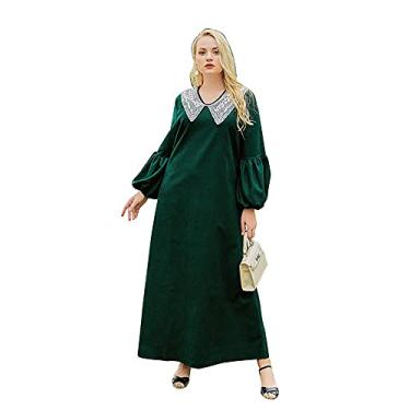 Imagem de 3FLQOOPP Vestido maxi feminino verde primavera plus size roupas de manga longa lanterna (verde 3X)