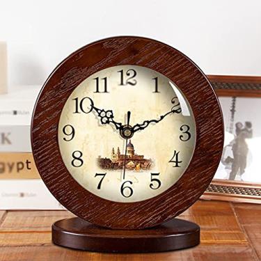 Imagem de Relógio de mesa de madeira maciça para sala de estar, decoração de casa mudo moderno sala de estar quarto relógio de mesa de escritório relógio presente (cor: Estilo 2)