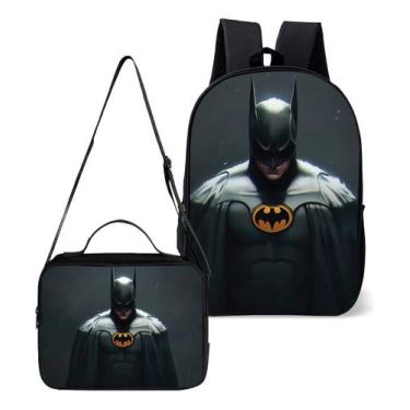 Imagem de Mochila e Lancheira Termica Escolar Infantil Super Heroi Morcego Bat -
