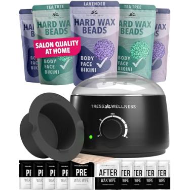 Imagem de Tress Wellness Kit de depilação para pele sensível – Seguro para rosto e pele, lenços de preparação e pós-cuidados, fácil de usar – Kit caseiro para rosto, biquíni, brasileiro e corpo inteiro – preto
