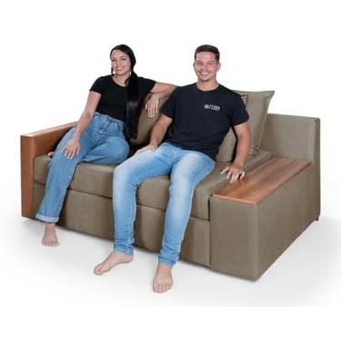 Imagem de Sofá Cama Panamá Chenile Pompéia Aveludado Composê com Baú Casal 2 Lugares (Avelã 205/856)