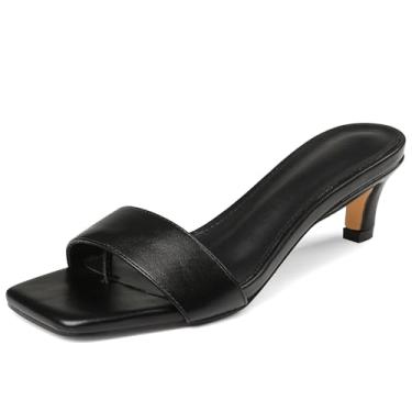 Imagem de Uacllcau Sandálias femininas de salto quadrado, bico aberto, salto gatinho para mulheres, sem cadarço, confortável, salto baixo, sapatos sociais casuais verão, Preto, 35