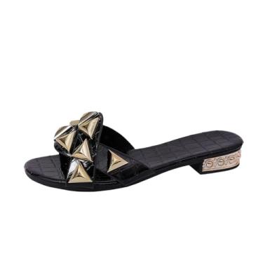 Imagem de Sandálias femininas rasteiras para primavera, verão, sapatos de praia casuais de bico aberto confortáveis, Preto, 39