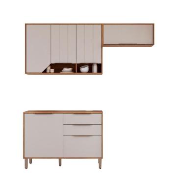 Imagem de Kit Armário Cozinha Compacta Celeste 200cm 6 Portas E Balcão Cinamomo-Off White