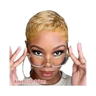 Imagem de Peruca De Cabelo Humano Curta Pixie Loira De 6 Polegadas Para Mulheres