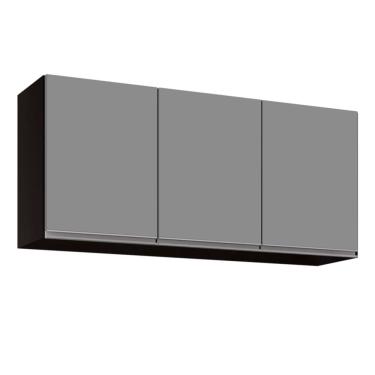 Imagem de Armário Aéreo de Cozinha Lavanderia 03 Portas Tina Preto e Cinza 120 cm L06 - D'Rossi