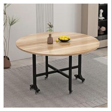 Imagem de Mesa de jantar dobrável - Mesa de cozinha de folha redonda com roda universal e freio para uso doméstico e festa - Design que economiza espaço para sala de jantar e cozinha