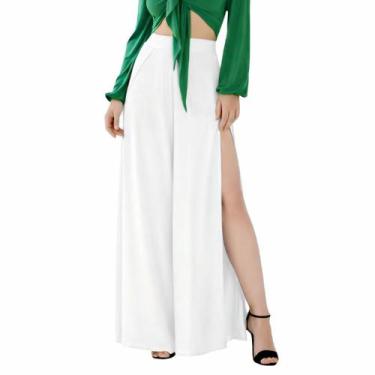 Imagem de Calça Envelope Feminina Fendas Laterais Cintura Alta Tribo Livre, Bran