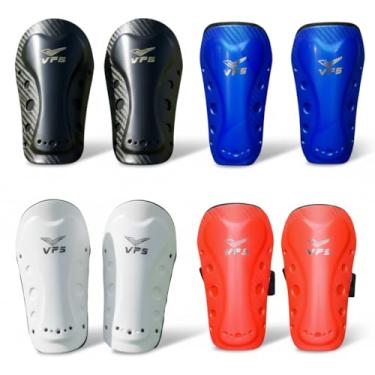 Imagem de Caneleira Infantil Futebol Futsal Society Com Elástico Ótimo Ajuste Treino Leve e Confortável Proteção Tamanho Único 15cm Cores Preta Branca Azul Vermelha (Azul)