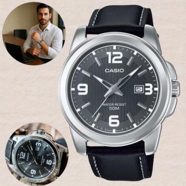 Imagem de Relogio Casio Masculino MTP1314PL8AV Couro Preto Mostrador Cinza Aco I