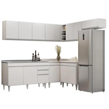 Imagem de Armário De Cozinha Modulado De Canto 7 Peças Cp24 Com Pia Inox Branco - Lumil