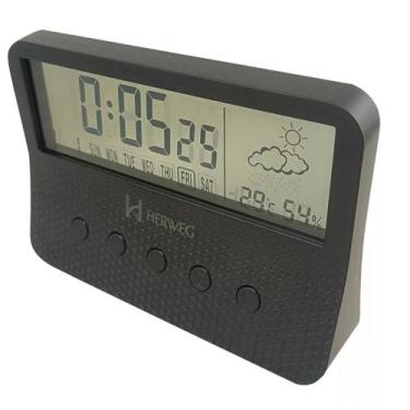 Imagem de Relógio Despertador Higrômetro Digital Herweg 2986-034 Preto