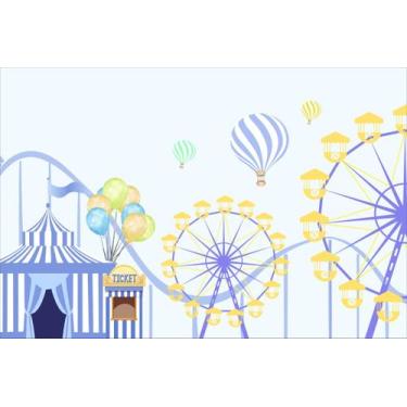 Imagem de Painel de Tecido Sublimado Painel Circo Roda Gigante Azul Bebê - Fabri