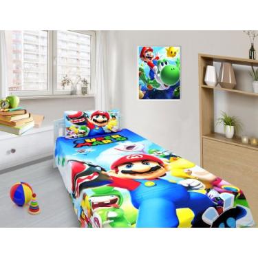 Imagem de Manta E Fronha Super Mario Brós Cobertor Fleece Solteiro 2pç MS-SMB1 -