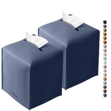 Imagem de Cubierta para Caja de Pañuelos Tclouda de Cuero PU Doble Azul Marino