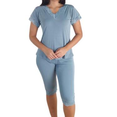 Imagem de Pijama Feminino Capri Liganete com Renda Sepie 2270, Azul, GG