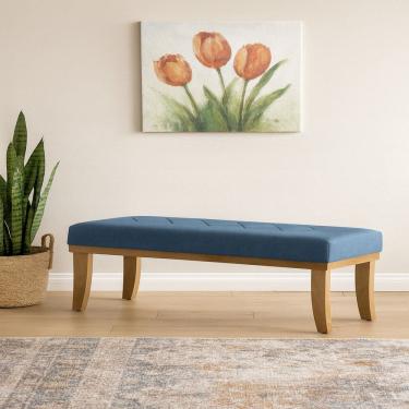 Imagem de Puff para Sala de Estar 140cm com Pés Linho Theo Azul/Marrom