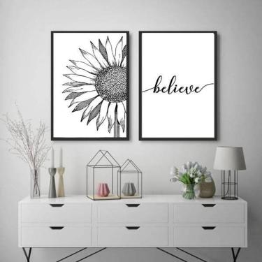 Imagem de Kit 2 Quadros Decorativos Believe 34x23cm