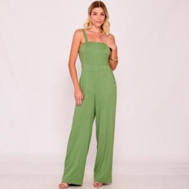 Imagem de Macacão Pantalona com Alças Médias B’Bonnie Rafaela Pistache-Feminino