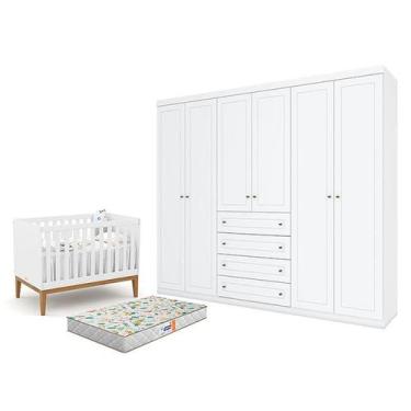 Imagem de Berço Americano Unique Branco Soft Eco Wood - Matic e Guarda Roupa Cas