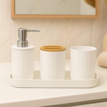 Imagem de Kit Banheiro Lavabo com Bandeja Porta Sabonete Liquido Dispenser Porta