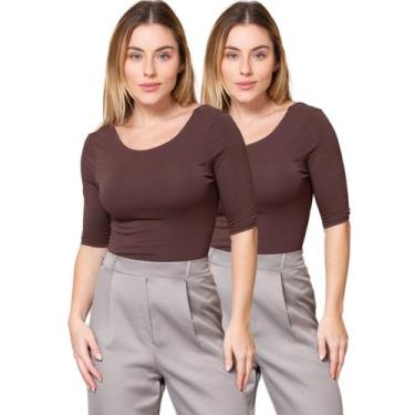 Imagem de Kit 2 Blusas Feminina Manga 3/4 com Abertura nas Costas - Maranne, Kit
