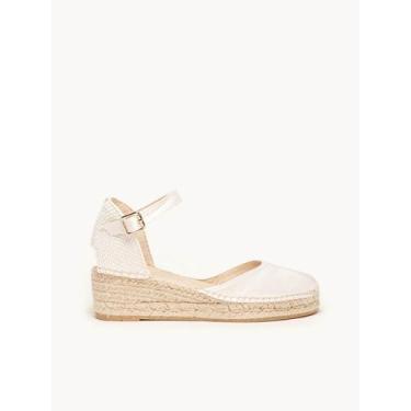 Imagem de Sandália Dalia Anabela Baixa Cetim Branco, Branco, 36