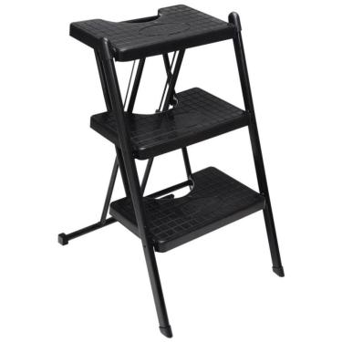 Imagem de Escada Dobrável Compacta 3 Degraus Anodilar 120kg Preto