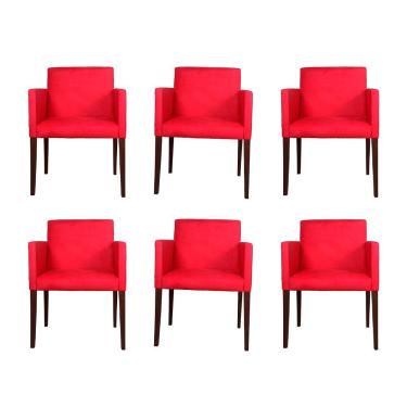 Imagem de Kit 6 Poltronas Nina Estilo Retrô Tecido Suede Vermelho Para Sala de Estar Rud House