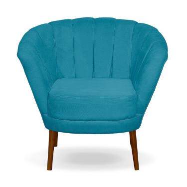 Imagem de Poltrona Pétala Flor Decorativa Suede Azul Ki Barato Móveis