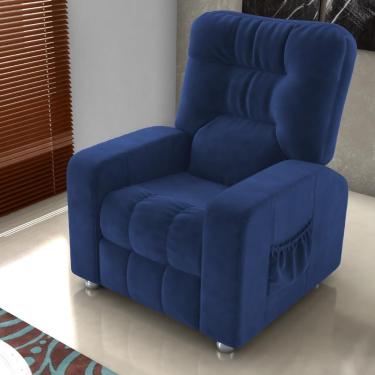 Imagem de Poltrona Reclinável Almofada Roma Veludo Maserati Encosto Fibra Azul Mais de Casa