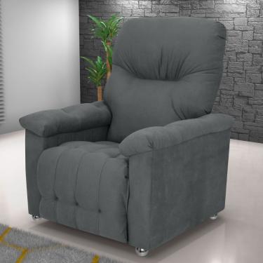 Imagem de Poltrona Reclinável Saul Veludo Maserati Encosto e Braços Fibra Siliconada Chumbo CasaH