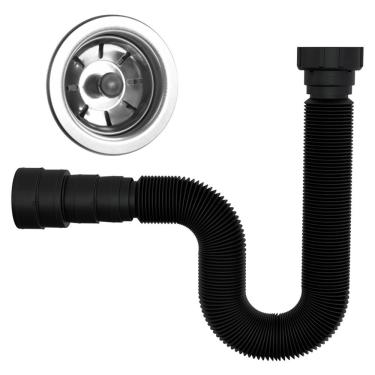 Imagem de Válvula Americana Inox 3 1-2 com Sifão Flexível 70cm para Pia com Suporte Curva e Bucha...