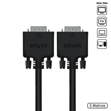 Imagem de Cabo de Vídeo Vga 15 Pinos 5m Puro Cobre 28 Awg Sinal Analógico Estável 1280x1024p Pcyes