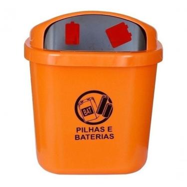 Imagem de Lixeira para Coleta Seletiva 40L com Suporte para Descarte de Pilhas e Baterias com Fec...