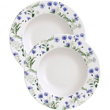 Imagem de Kit Jogo de Pratos Rasos Ana Alice 12 Peças Porcelana Floral para Jantar Branco