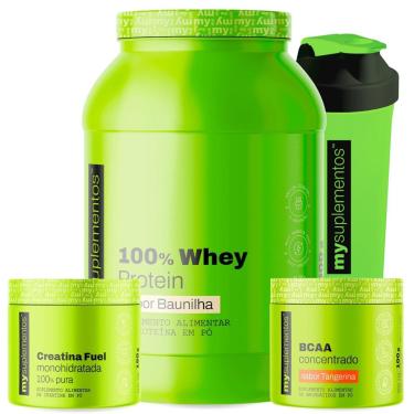 Imagem de Kit Whey Protein 900g, Creatina Pura 150g, BCAA 100g e Coqueteleira 600ml – My Suplemen...