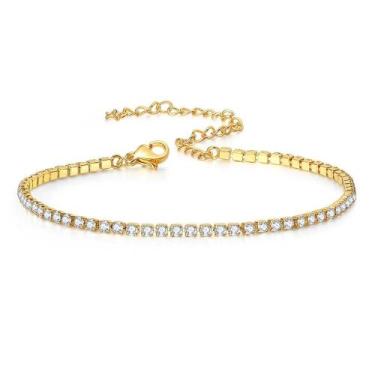 Imagem de Pulseira Feminina Dourada De Aço Inoxidável Com Zircônia Cúbica, Estil