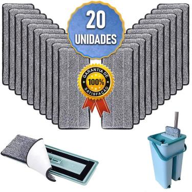 Imagem de Kit 20 Un Refil Mop Flat Piso Brilhante Não Arranha Tira Pelos Microfibra Lavável 32cm - Clean Tech
