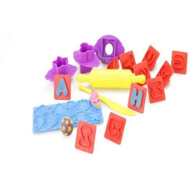 Imagem de Kit Massa de Modelar Super Massa Brincando na Escola com Moldes Letras Números e Livro Interativo Estrela