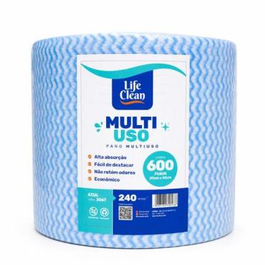 Imagem de Pano Multiuso Bobina Picotada Azul 240m 600 Panos Alta Absorção Descar