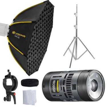Imagem de Kit Iluminador Godox Rs60bi Led Bicolor + Softbox Greika Com Grid 45cm