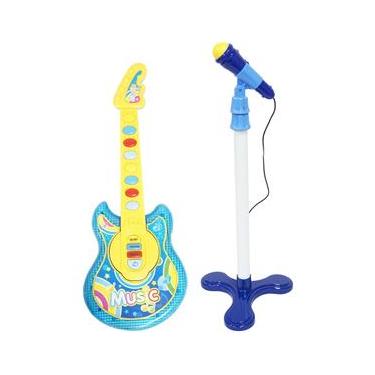Imagem de Guitarra com Microfone Infantil Pedestal Brinquedo Luz Som Karaokê Criança Importway BW138