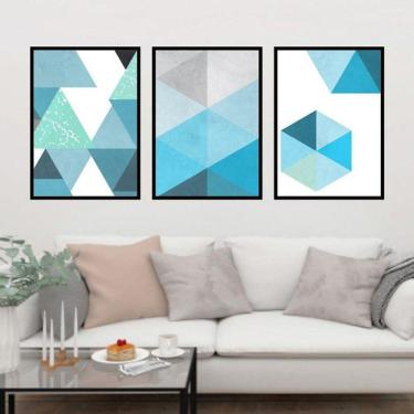 Imagem de Kit 3 Quadros Decorativos Geométrico Azul