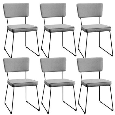 Imagem de Kit 6 Cadeiras Decorativa Estofada Para Sala De Jantar Base Aço Allana L02 Linho Cinza - Lyam Decor