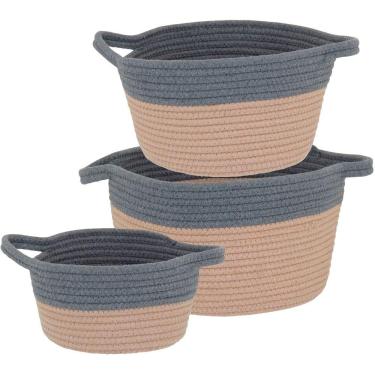Imagem de Allegra Cesta Tecido Cinza 3Pç